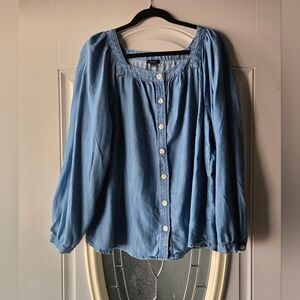 Talbots Chambray Button Front Peasant Blouse – Size XL